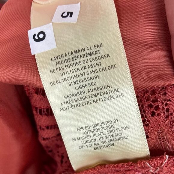 Anthropologie Moulinette Soeurs Satin Lace V-Neck Blouse Size XS Red Bohemian - Picture 8 of 11